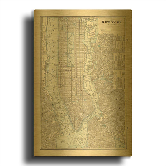 'New York City Map' By Wild Apple Portfolio Gold Metal Wall Art