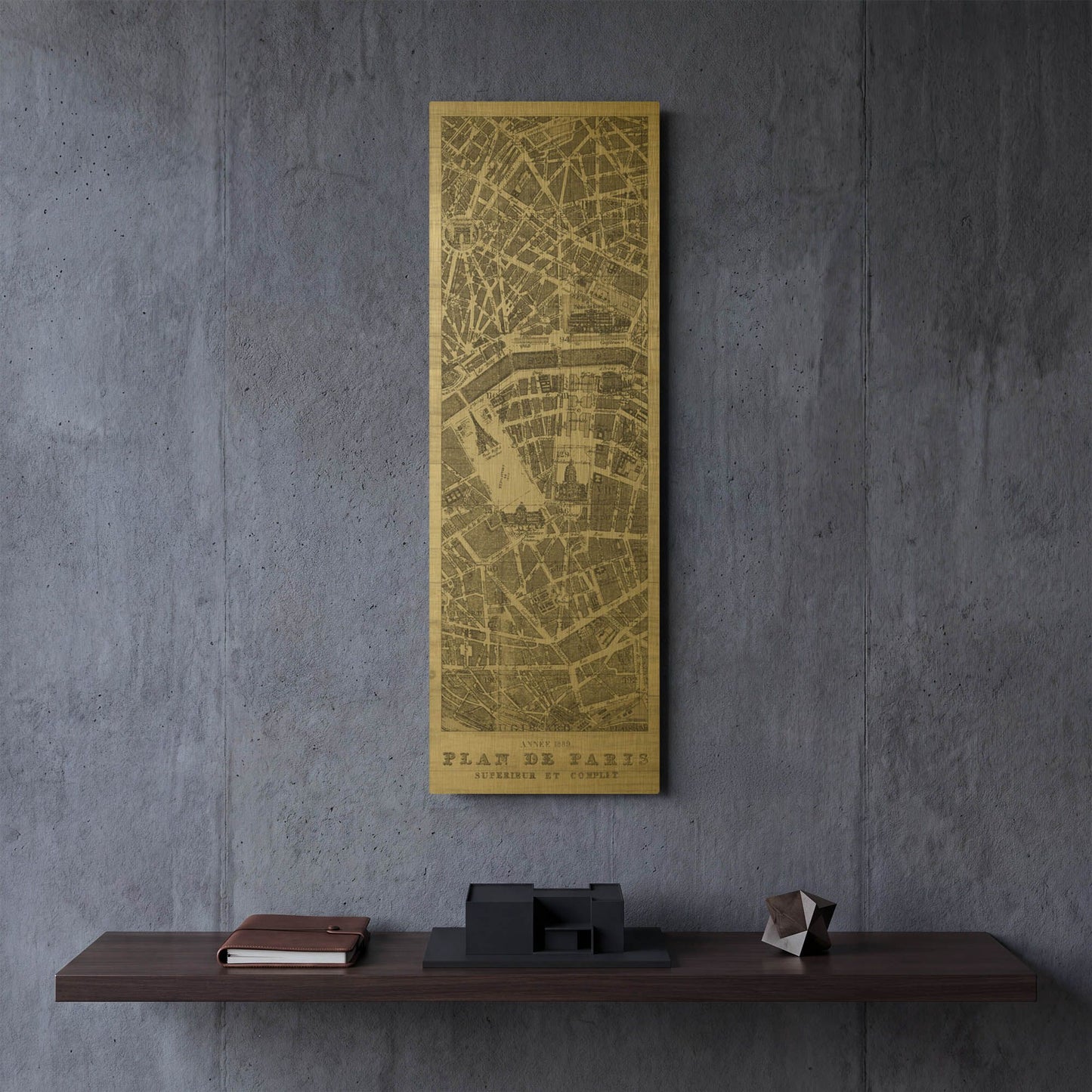 'Plan de Paris Panel on Wood' By Wild Apple Portfolio Gold Metal Wall Art
