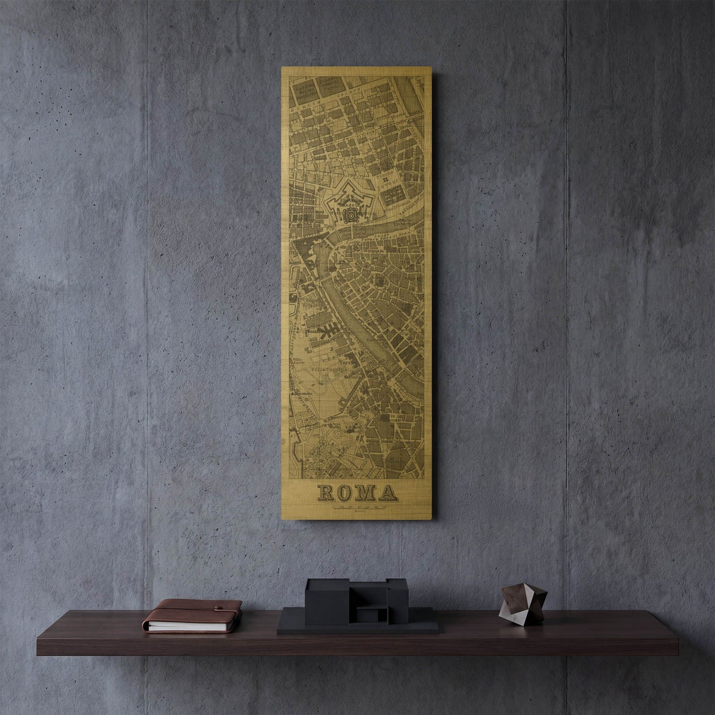 'Roma Map Panel on Wood' By Wild Apple Portfolio Gold Metal Wall Art