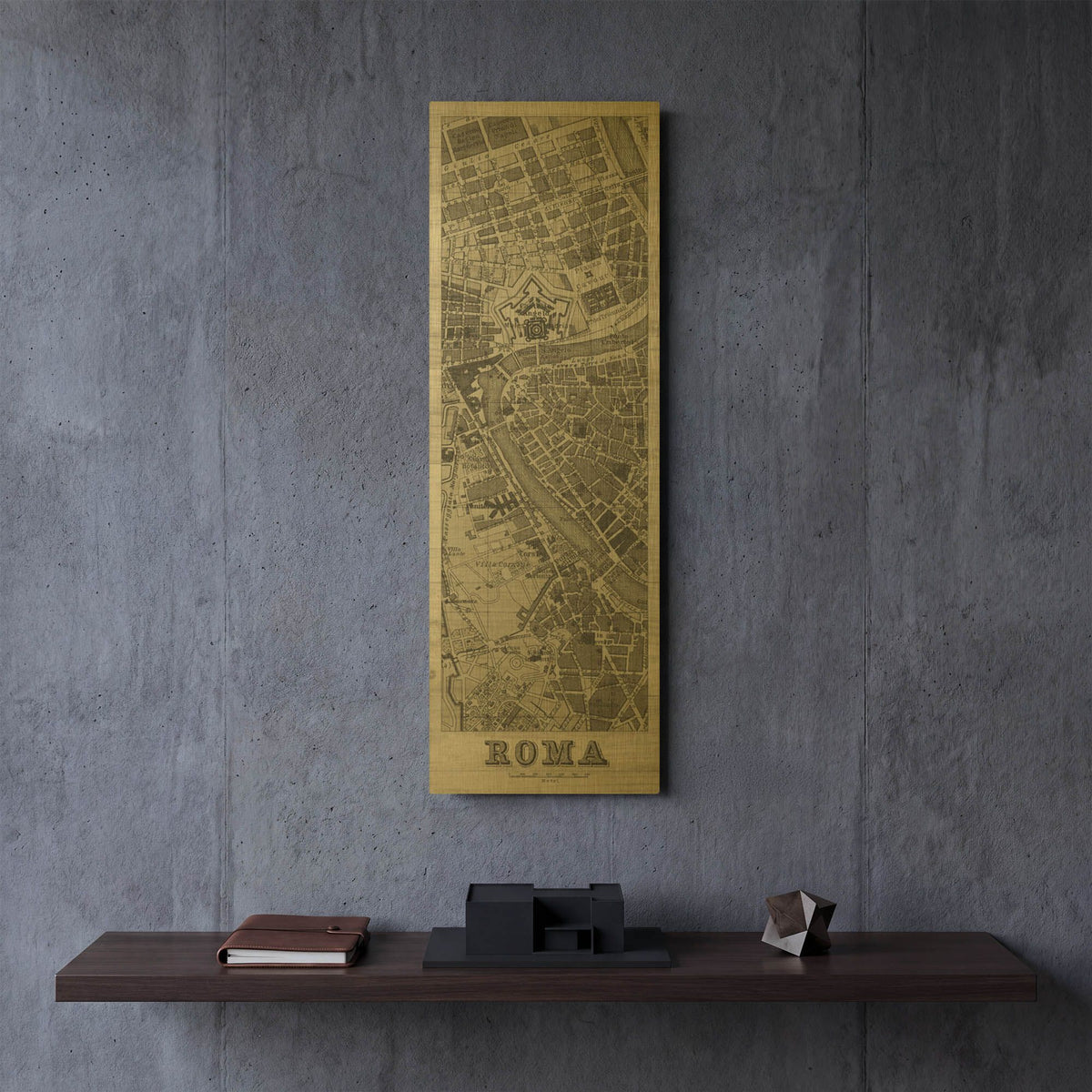 'Roma Map Panel on Wood' By Wild Apple Portfolio Gold Metal Wall Art