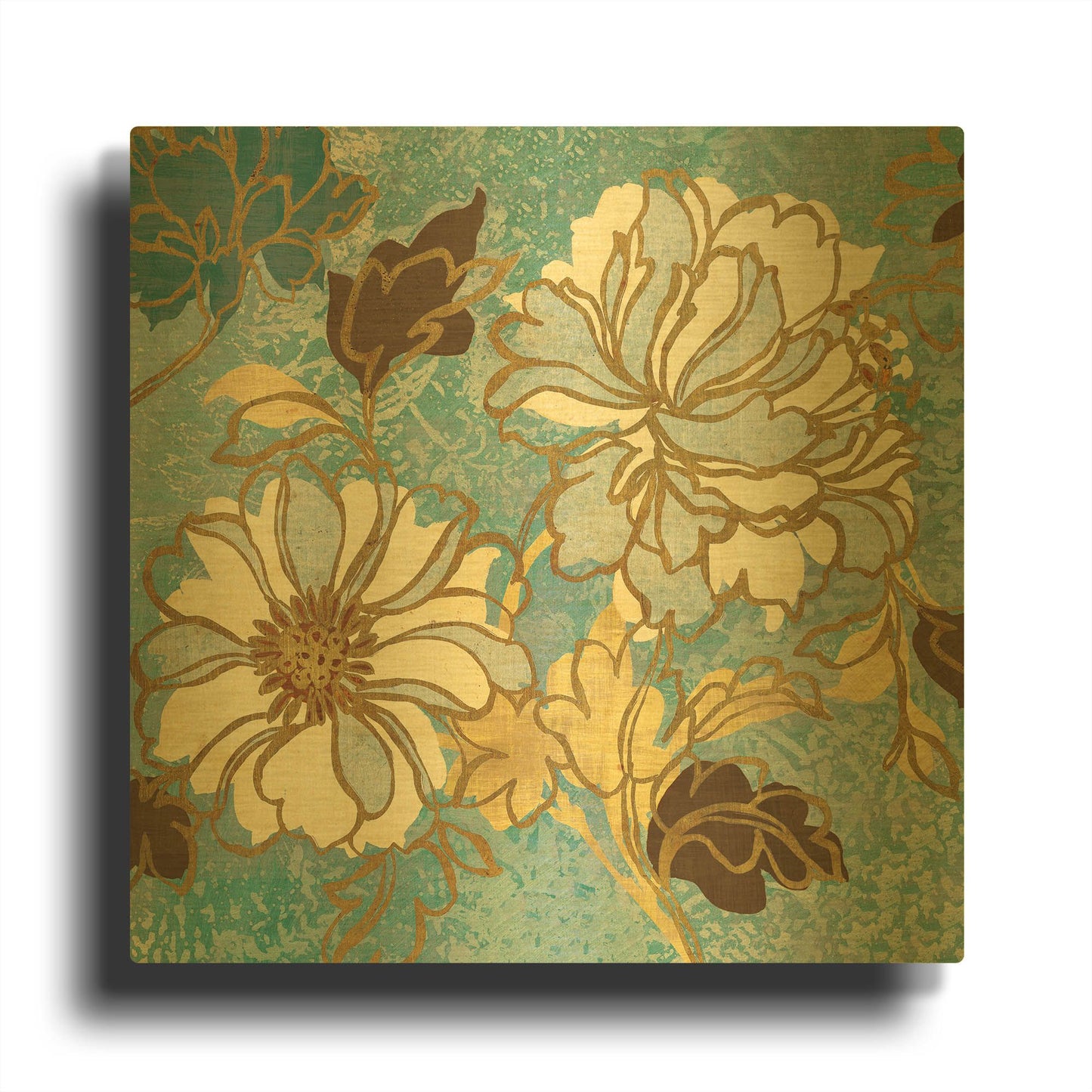 'Sophias Flowers 1 Blue' By Wild Apple Portfolio Gold Metal Wall Art