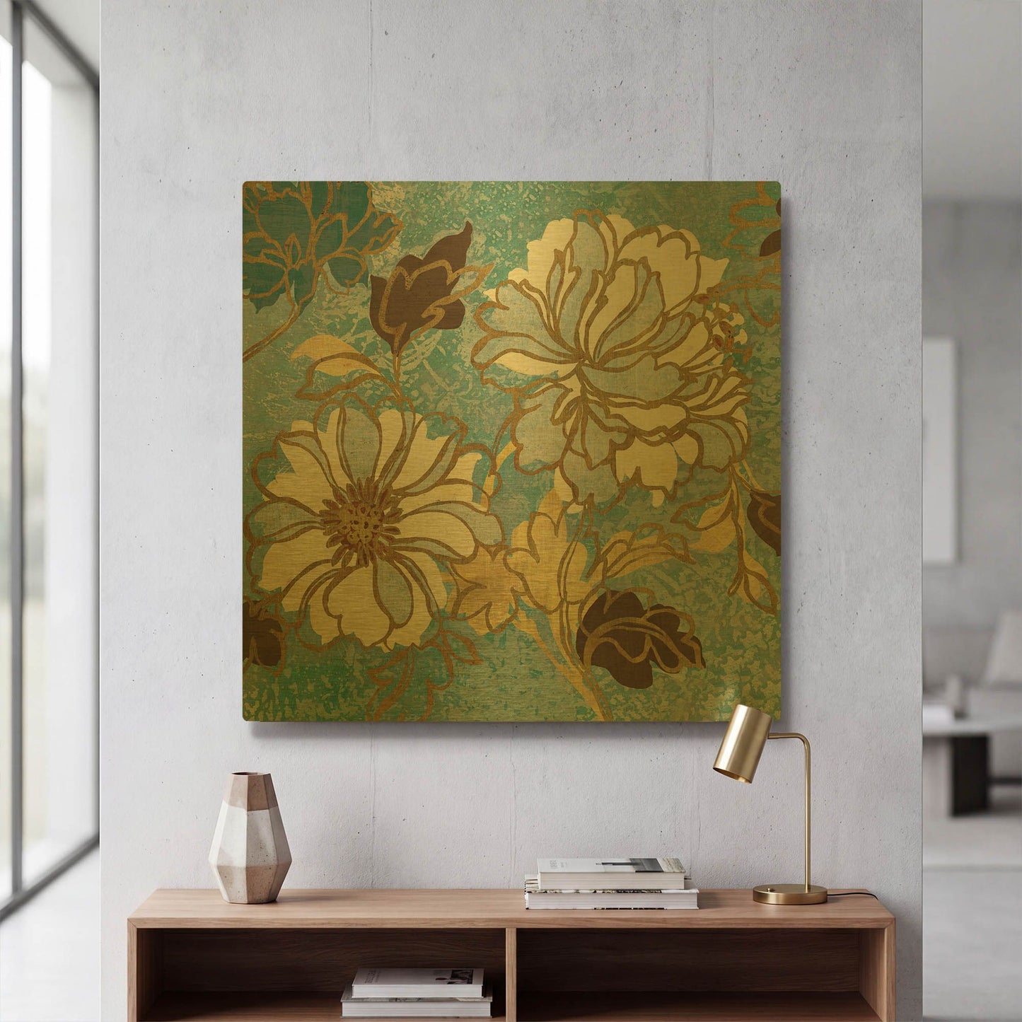 'Sophias Flowers Blue 1' By Wild Apple Portfolio Gold Metal Wall Art
