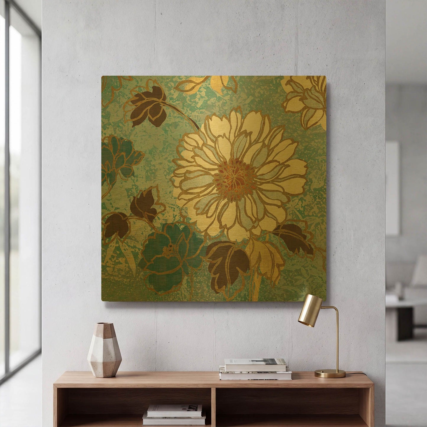 'Sophias Flowers Blue 2' By Wild Apple Portfolio Gold Metal Wall Art