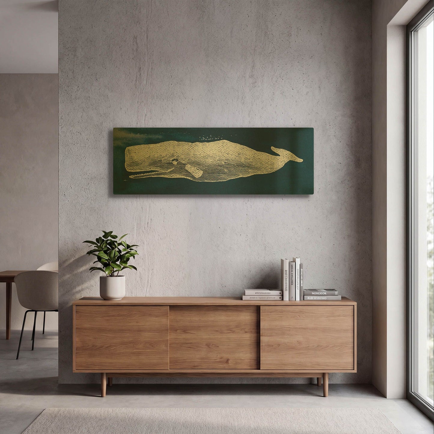 'Whale on Blue' By Wild Apple Portfolio Gold Metal Wall Art