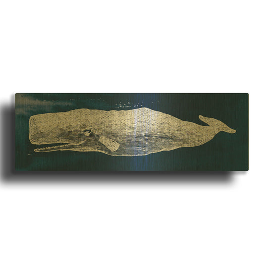 'Whale on Blue' By Wild Apple Portfolio Gold Metal Wall Art