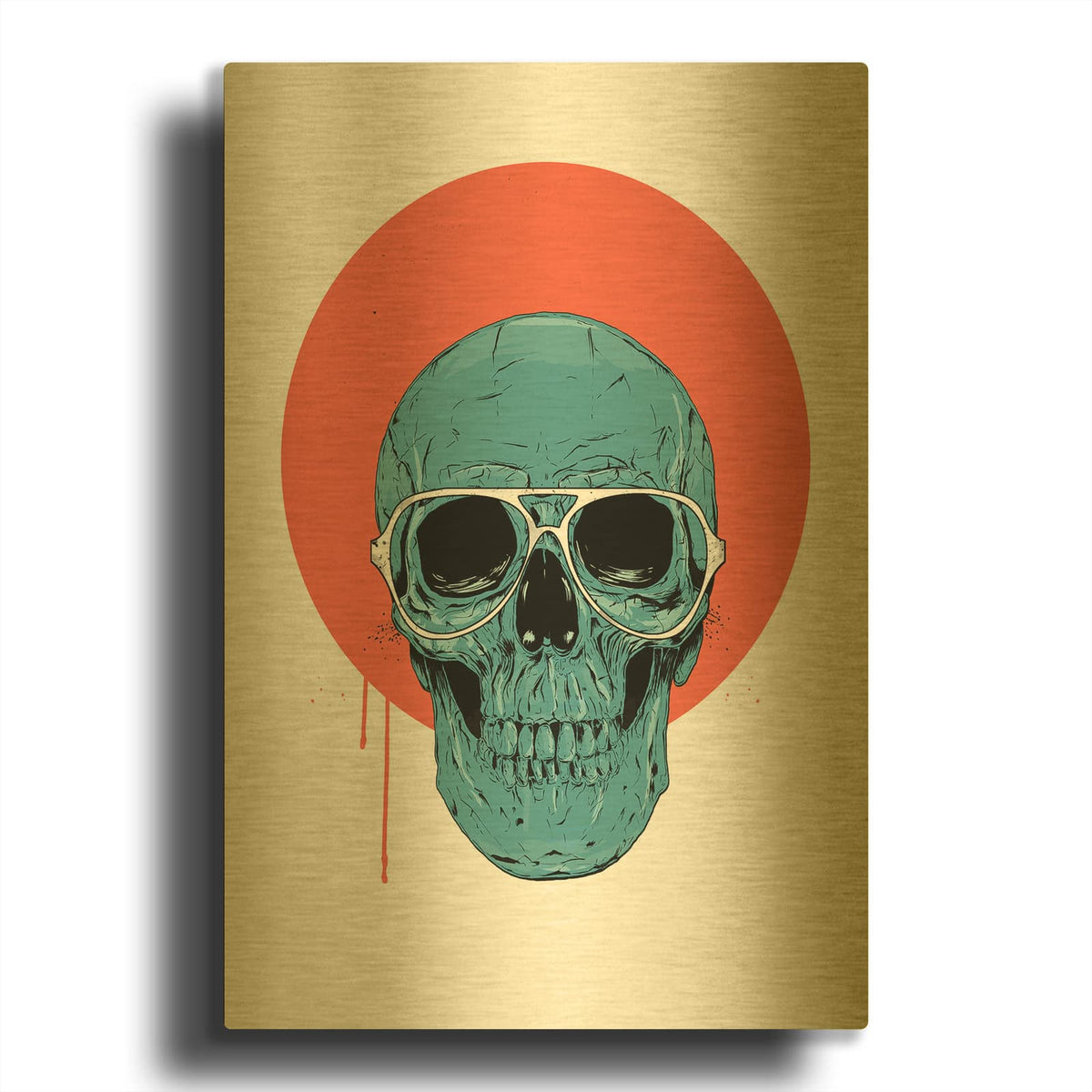 'Blue Skull' By Balazs Solti Gold Metal Wall Art