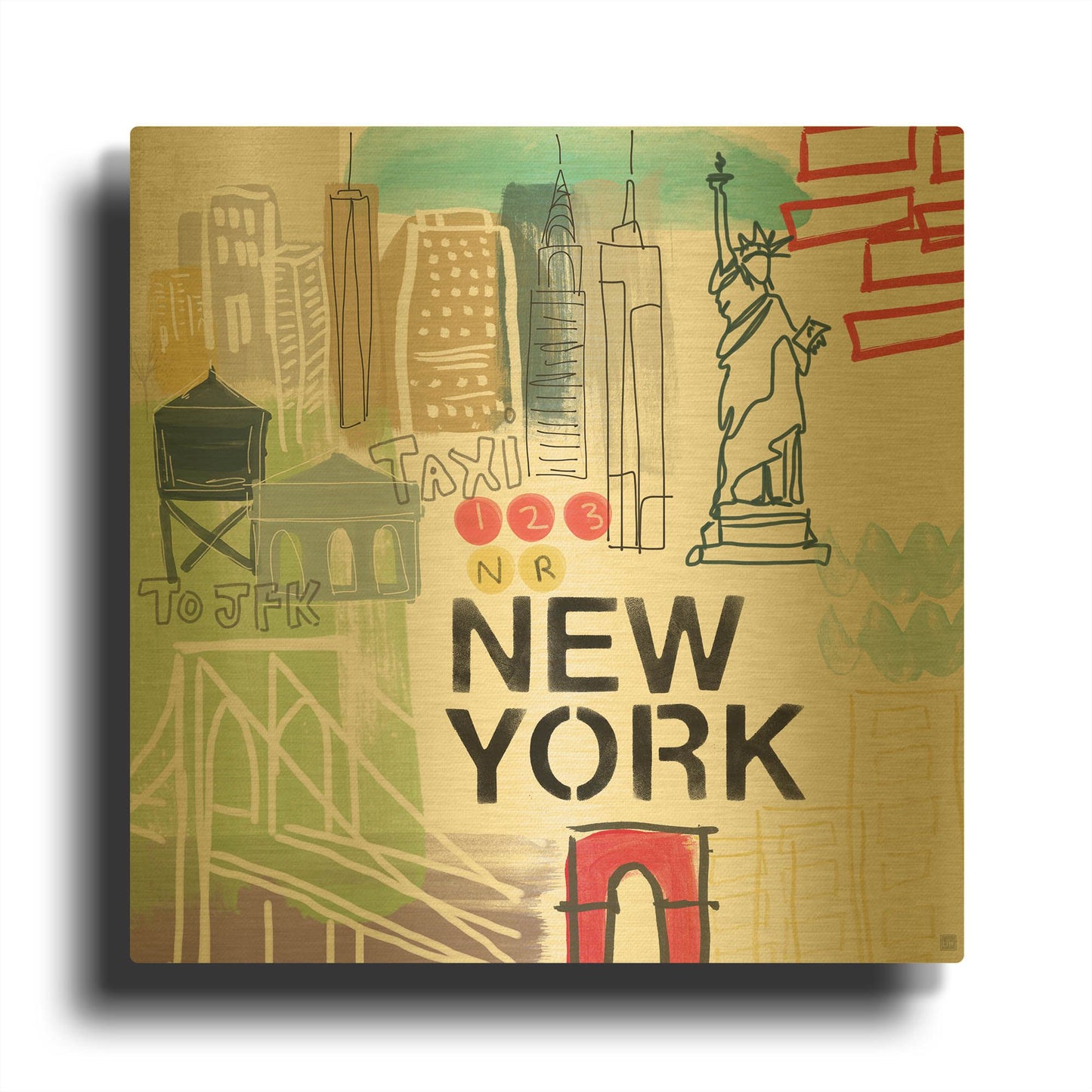 'New York' By Linda Woods Gold Metal Wall Art
