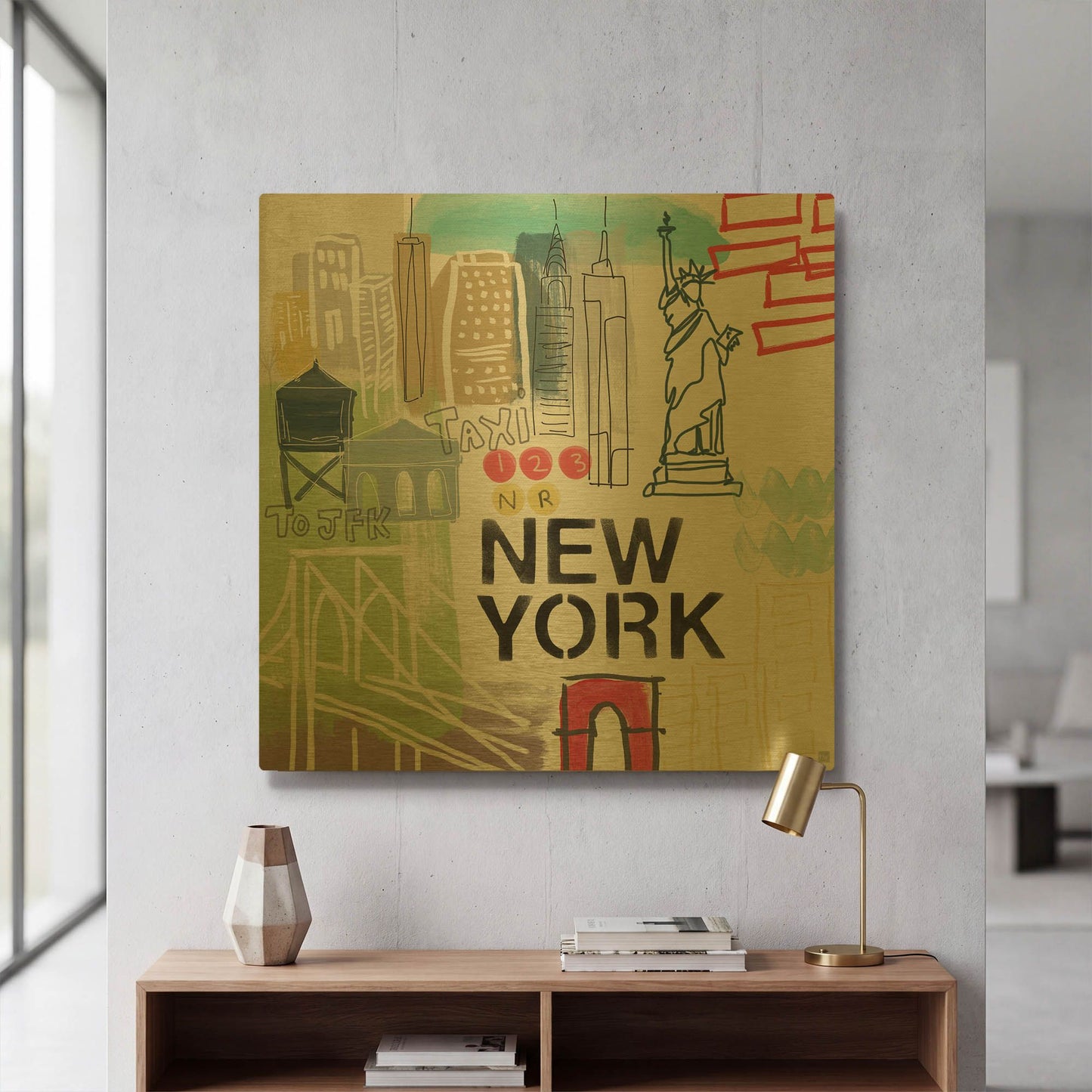 'New York' By Linda Woods Gold Metal Wall Art