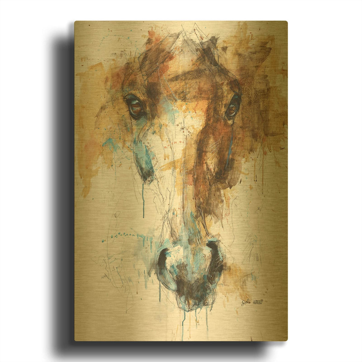 'Face To Face 61' By Benedicte Gele Gold Metal Wall Art