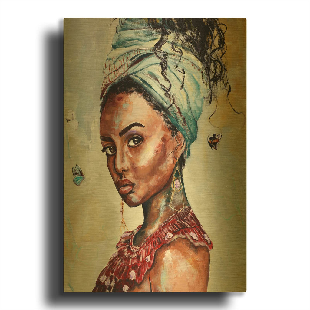 'Lady with Butterflies' By Design Fabrikken Gold Metal Wall Art