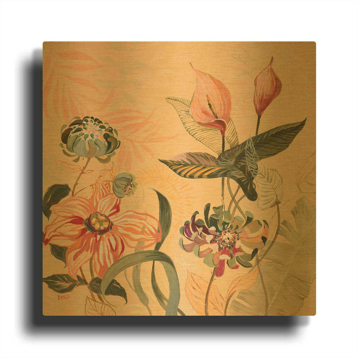 'Les Fleurs 1' By Dusza Gold Metal Wall Art