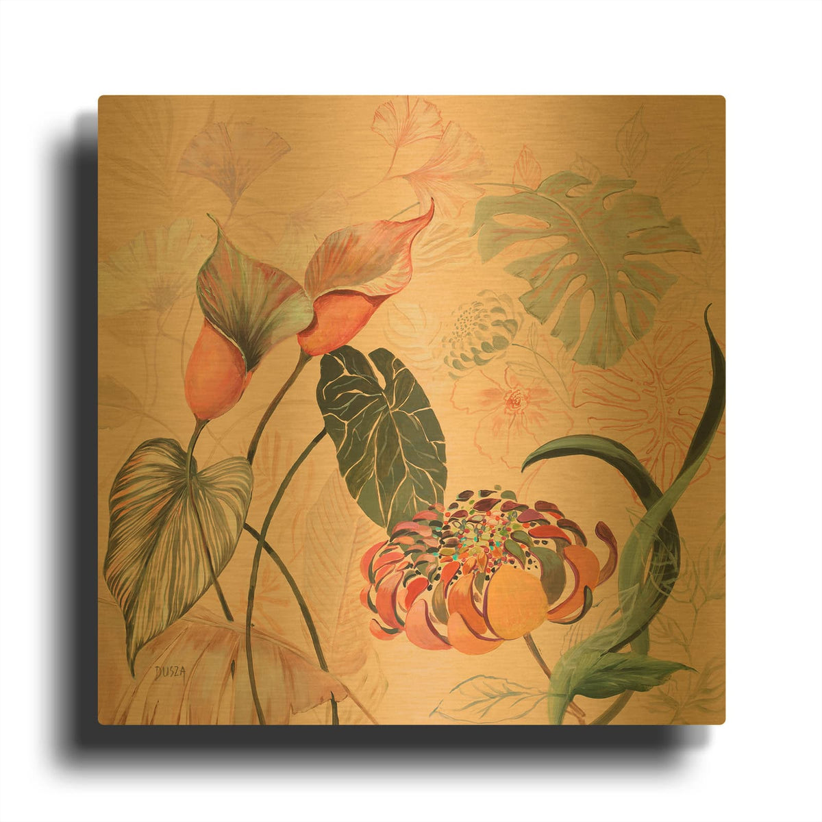 'Les Fleurs 2' By Dusza Gold Metal Wall Art