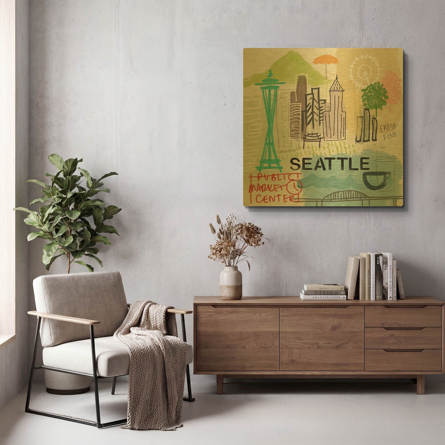 'Seattle' By Linda Woods Gold Metal Wall Art