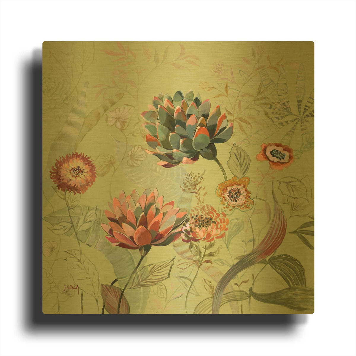 'Les Fleurs 6' By Dusza Gold Metal Wall Art