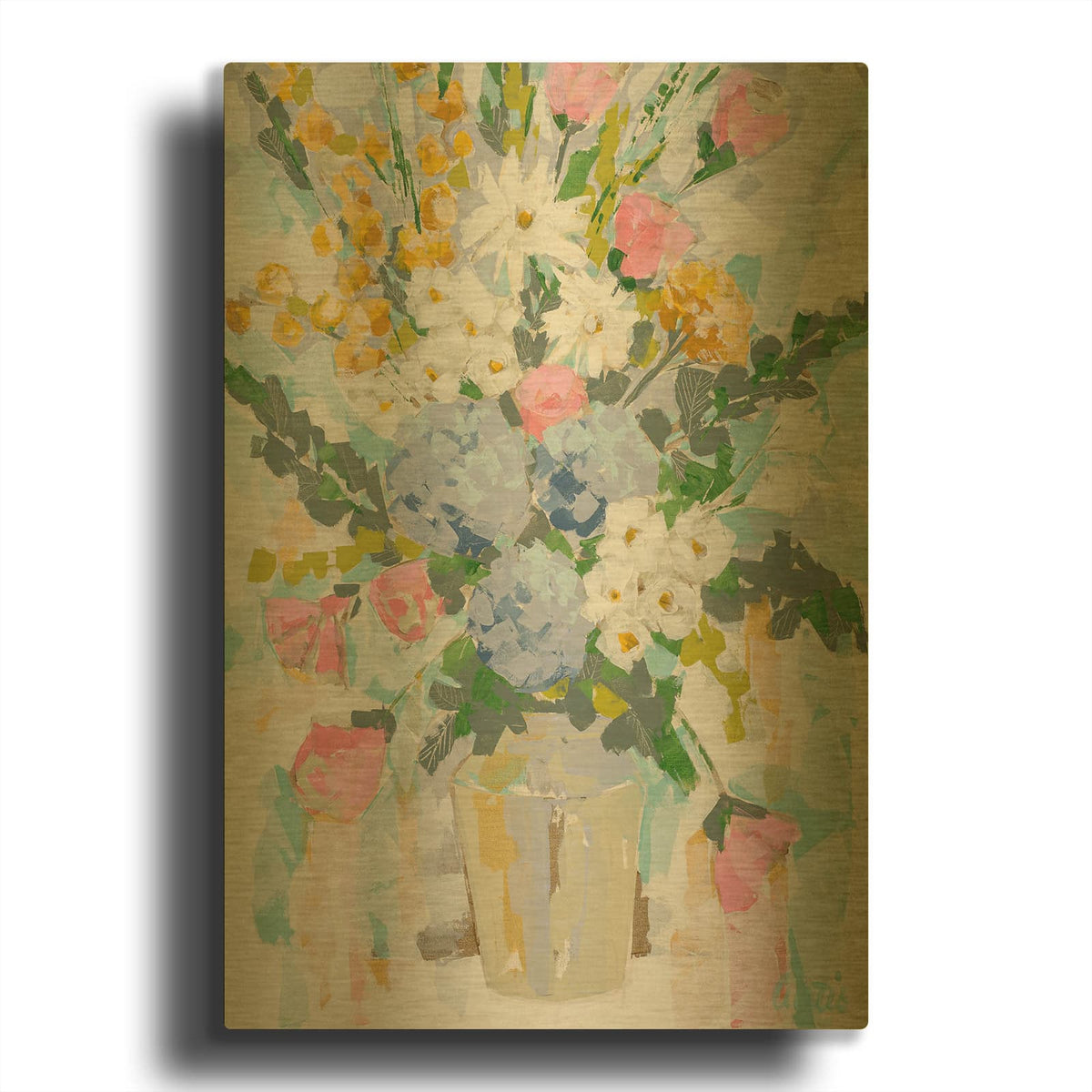 'Pastel Floral' By Joan Curtis Gold Metal Wall Art