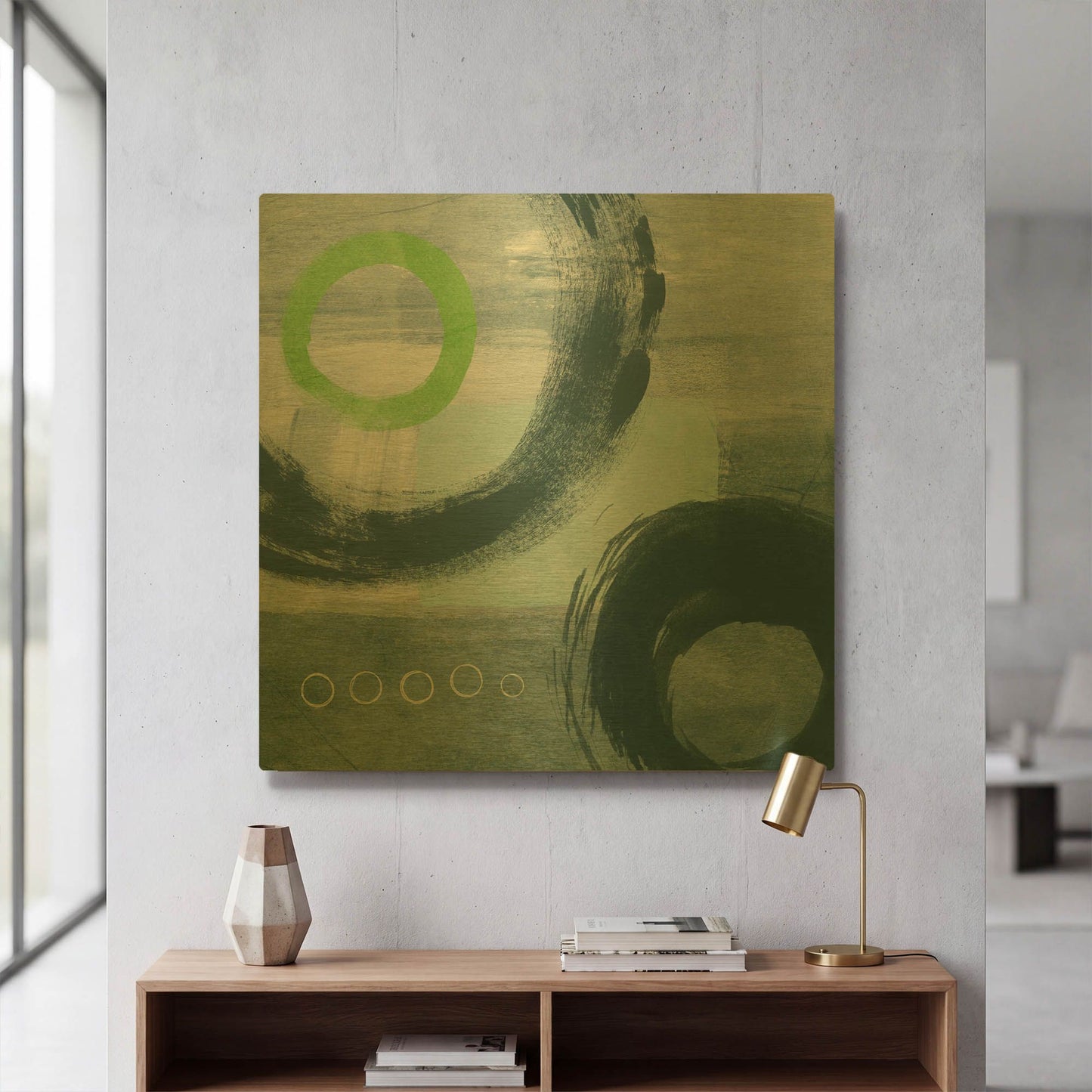'Blue Circles I' By Linda Woods Gold Metal Wall Art
