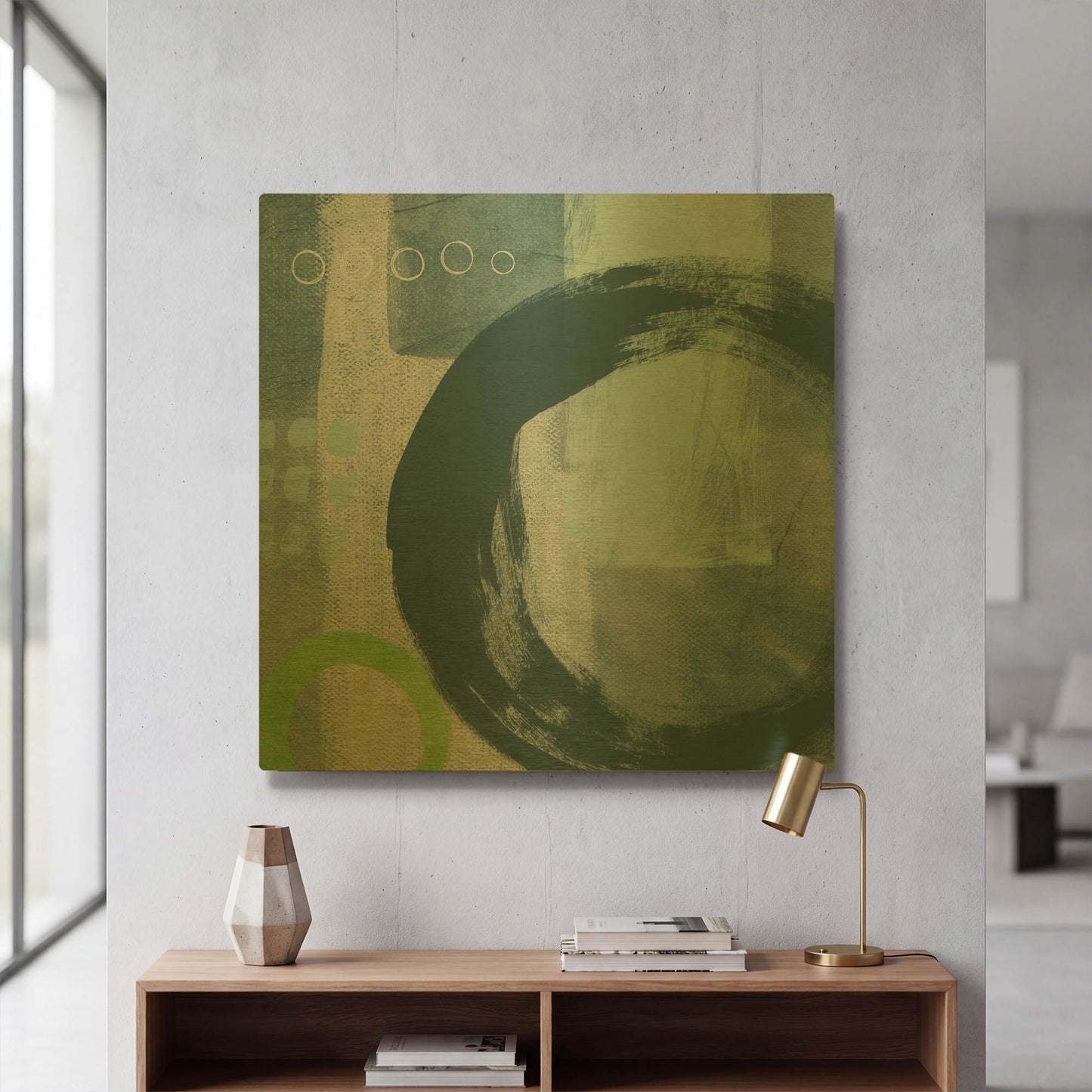 'Blue Circles II' By Linda Woods Gold Metal Wall Art