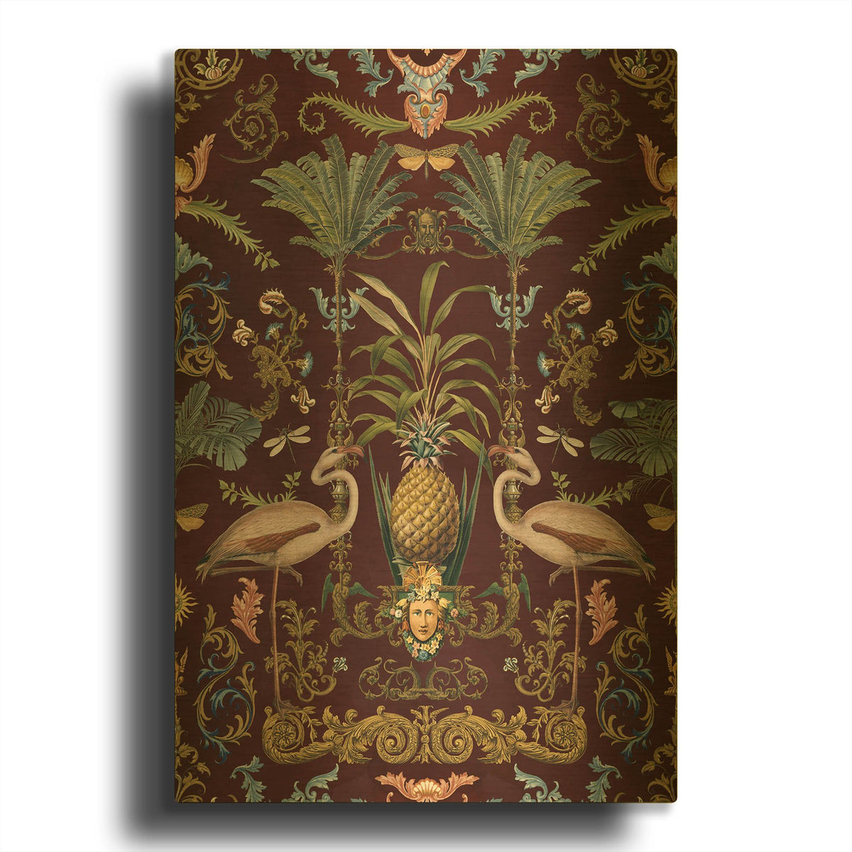 'Vintage Bohemian Elegance Flamingo Burgundy' By Andrea Haase Gold Metal Wall Art