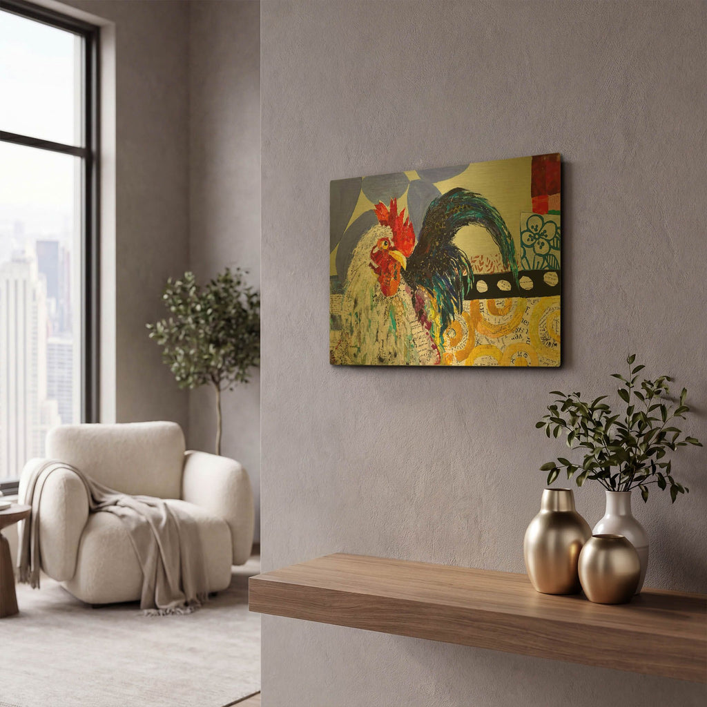 'Another Rooster Party' By St. Hilaire Elizabeth Gold Metal Wall Art