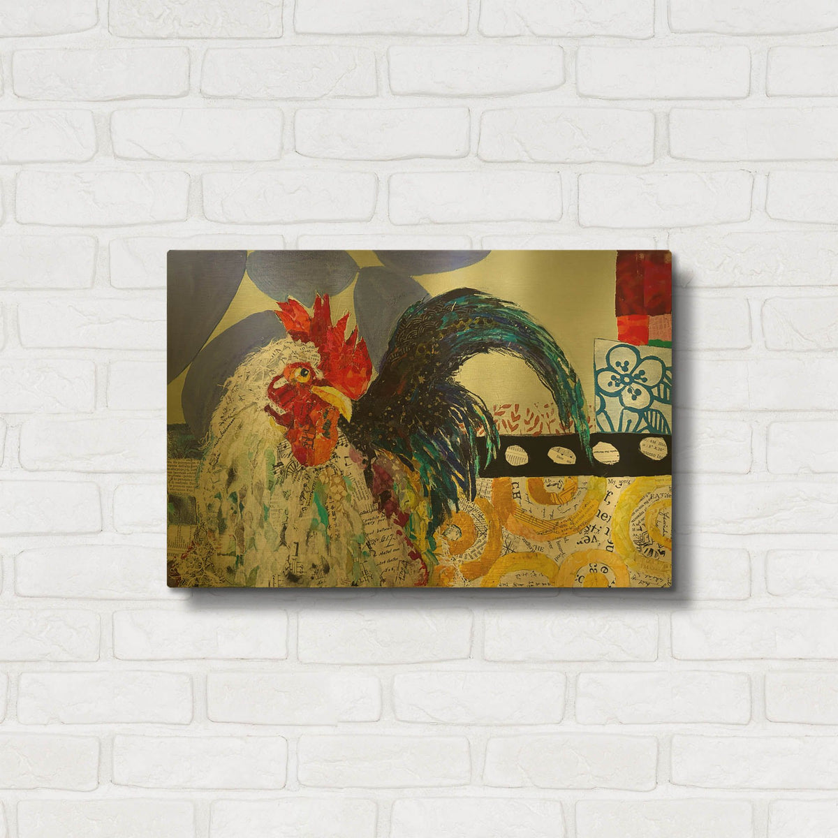 'Another Rooster Party' By St. Hilaire Elizabeth Gold Metal Wall Art