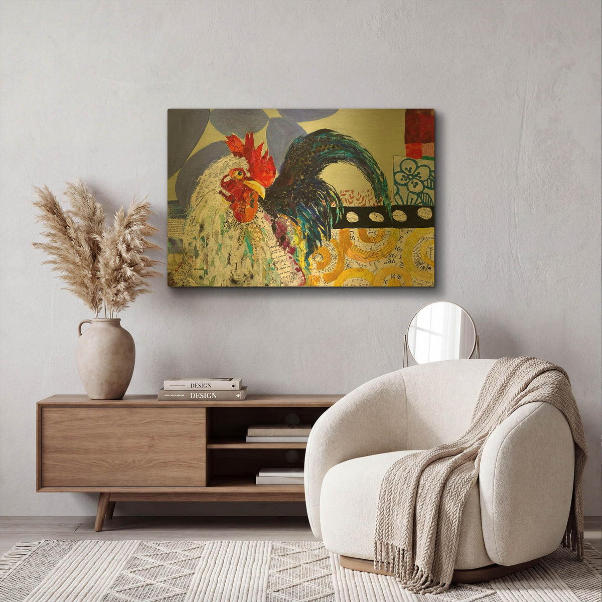 'Another Rooster Party' By St. Hilaire Elizabeth Gold Metal Wall Art