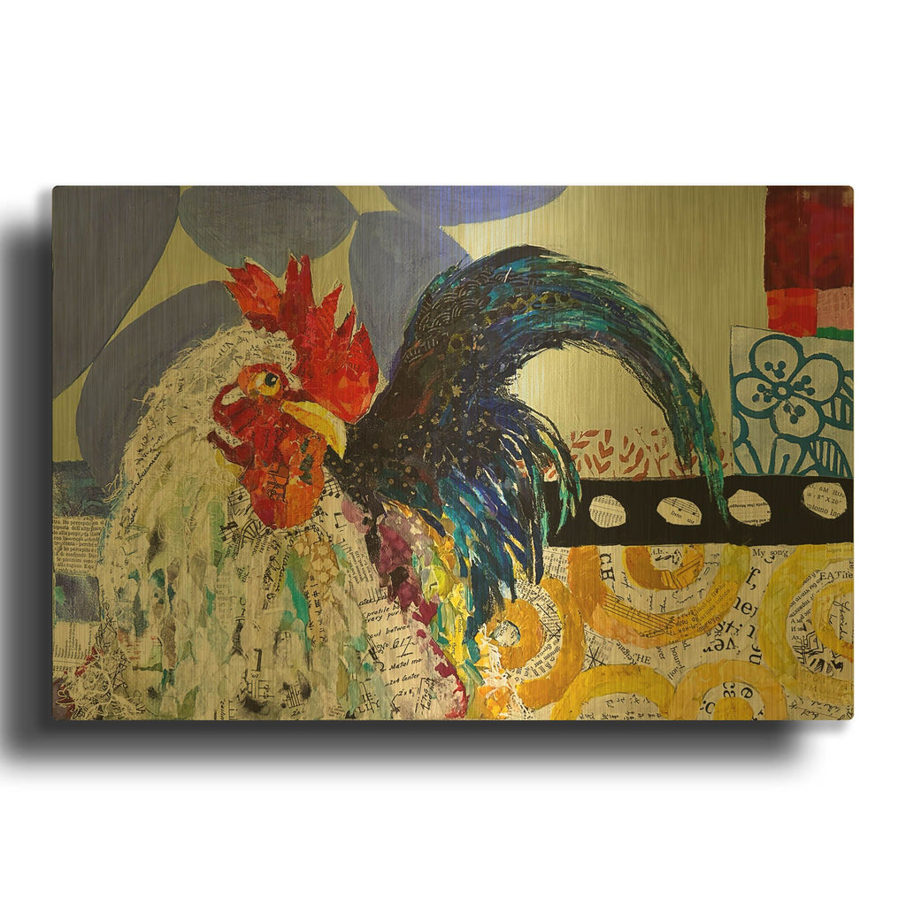 'Another Rooster Party' By St. Hilaire Elizabeth Gold Metal Wall Art