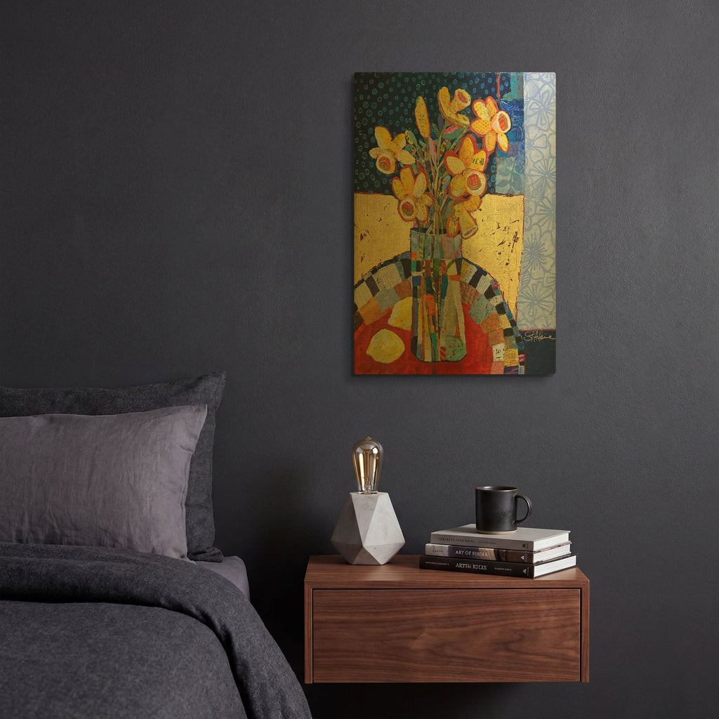'Daffodils And Dots' By St. Hilaire Elizabeth Gold Metal Wall Art