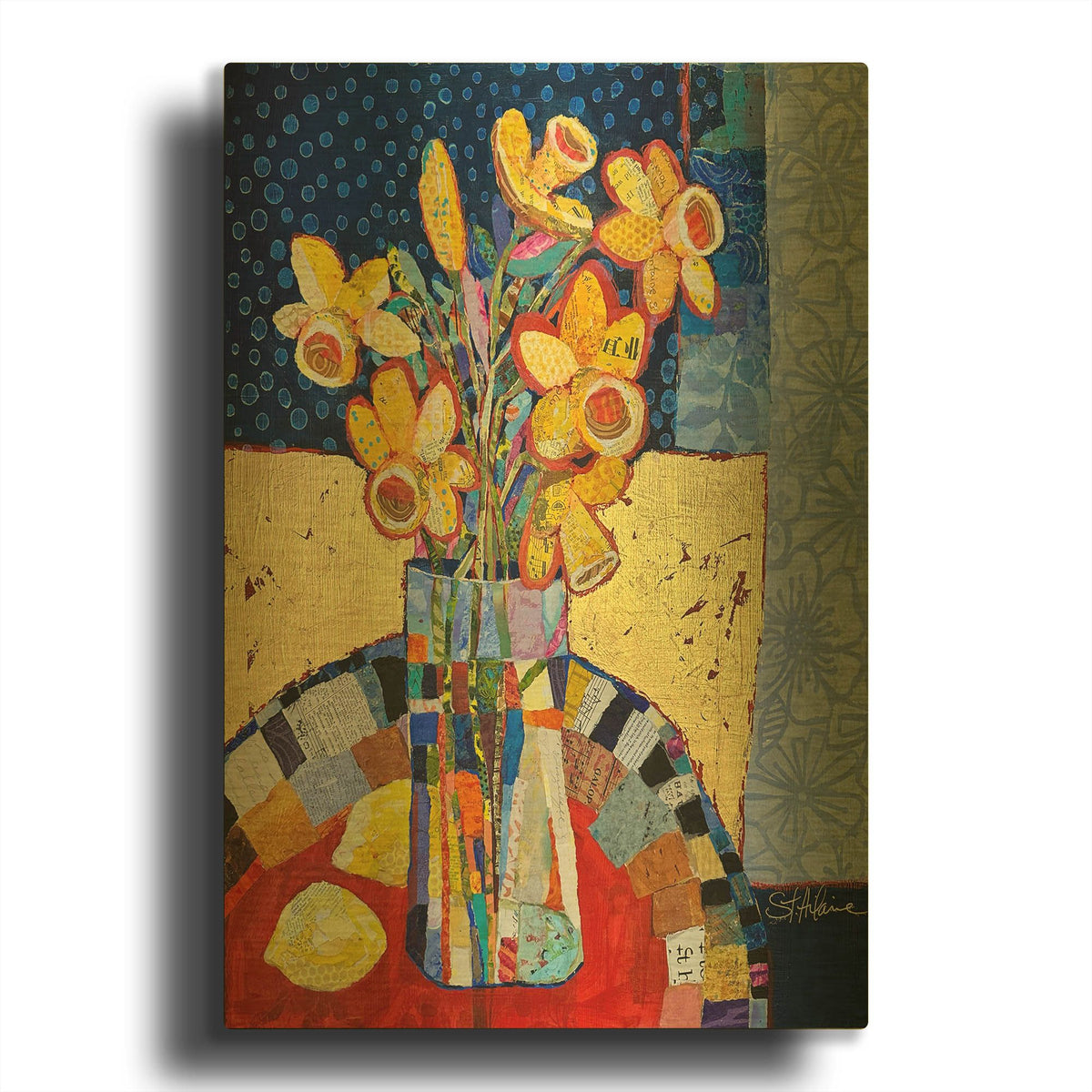 'Daffodils And Dots' By St. Hilaire Elizabeth Gold Metal Wall Art