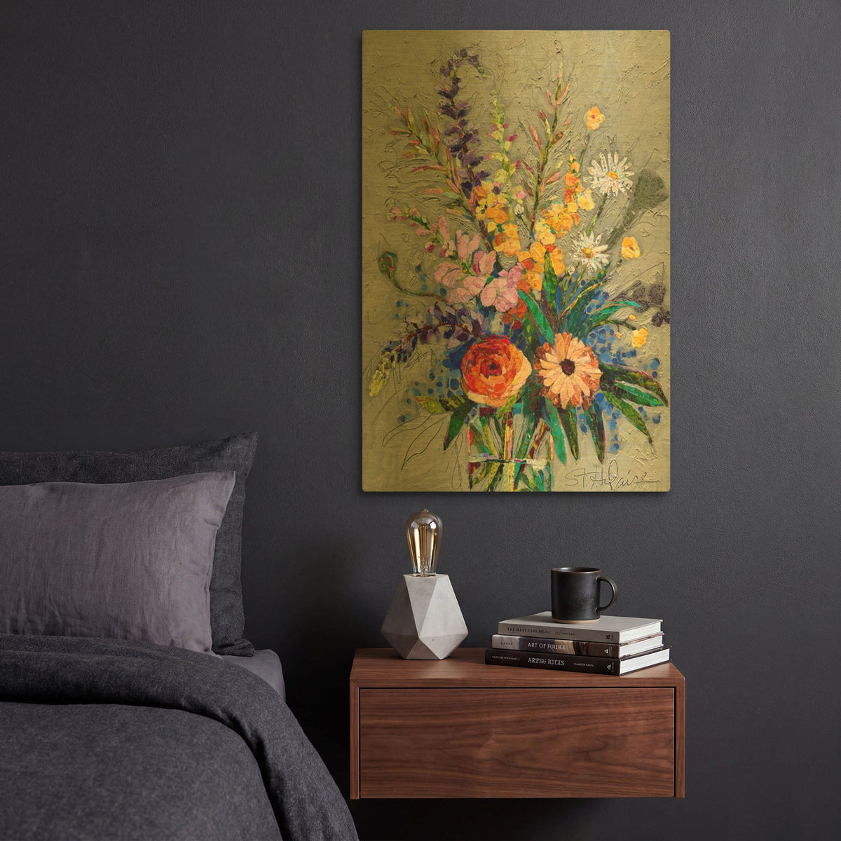 'Flowers For Madeline 1' By St. Hilaire Elizabeth Gold Metal Wall Art