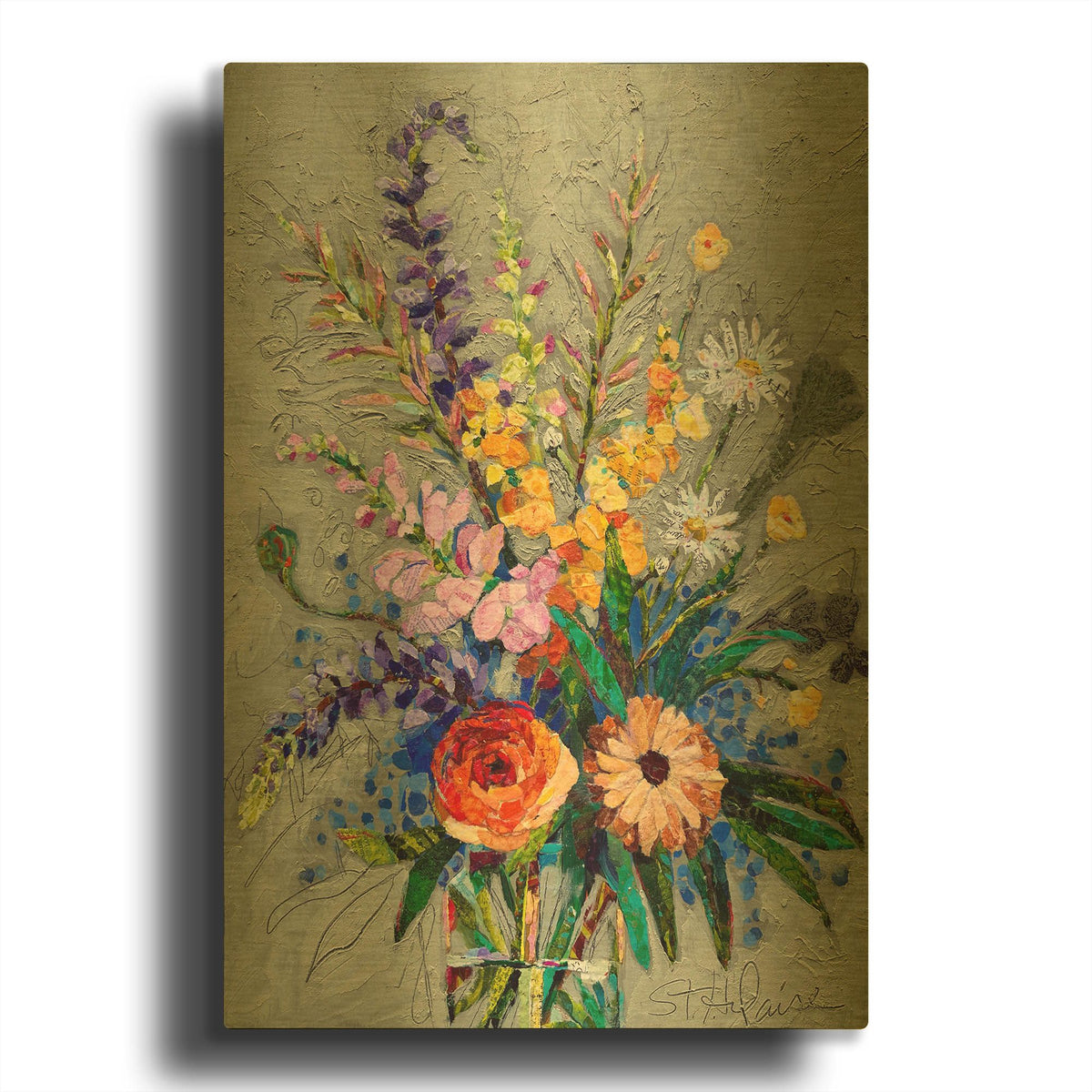'Flowers For Madeline 1' By St. Hilaire Elizabeth Gold Metal Wall Art