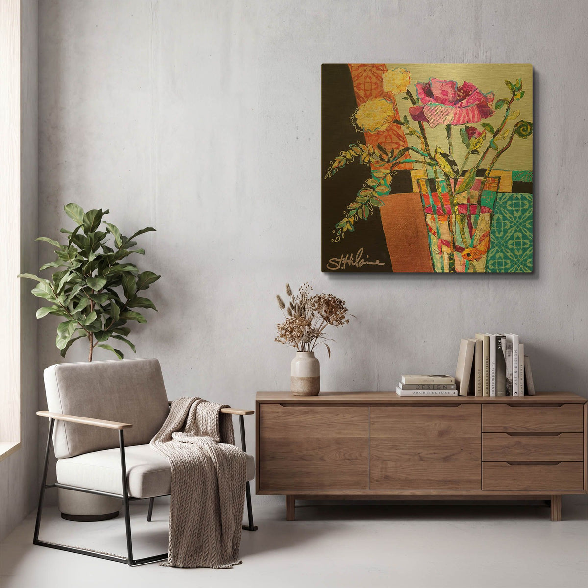 'Fun Funky Florals' By St. Hilaire Elizabeth Gold Metal Wall Art