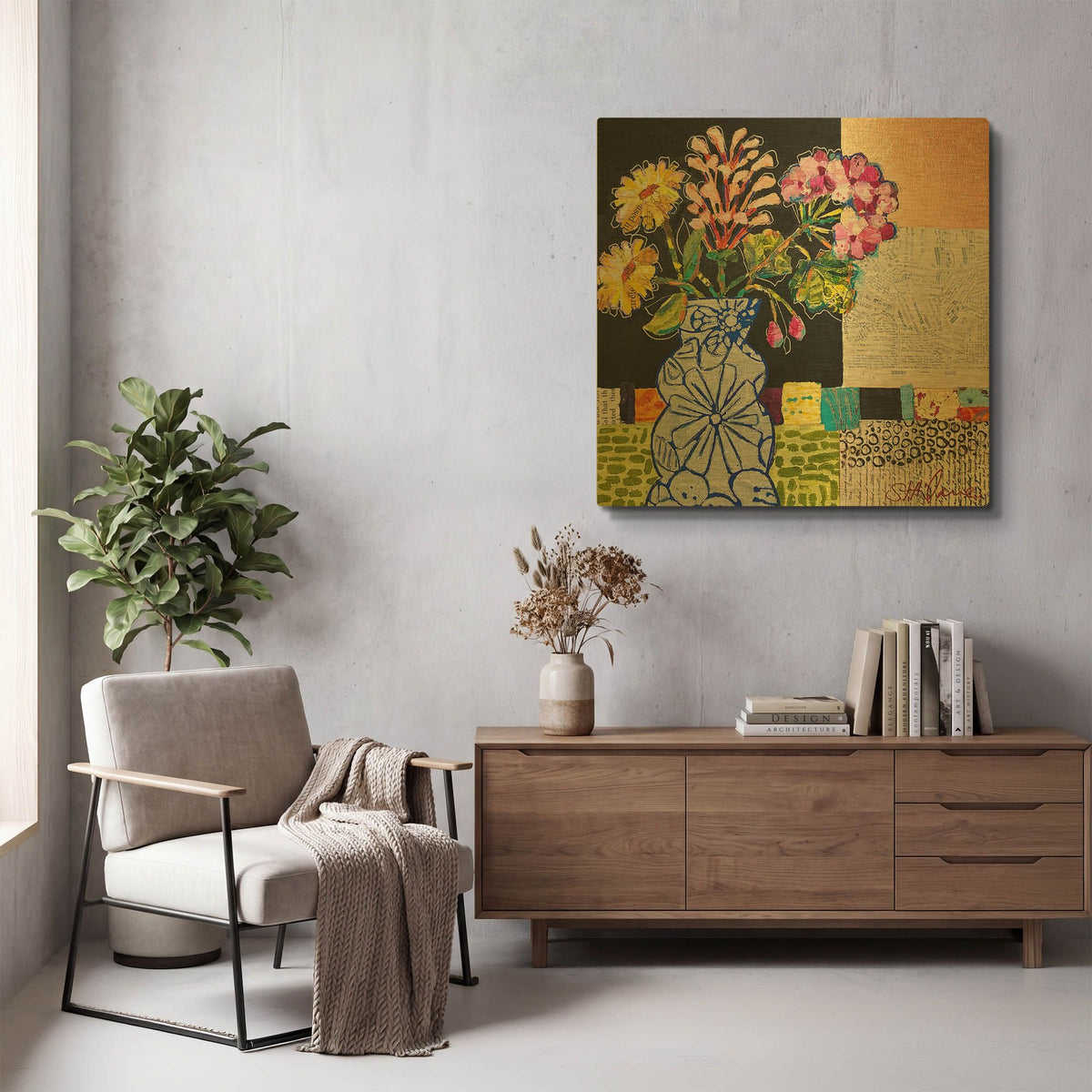 'Funky Florals' By St. Hilaire Elizabeth Gold Metal Wall Art