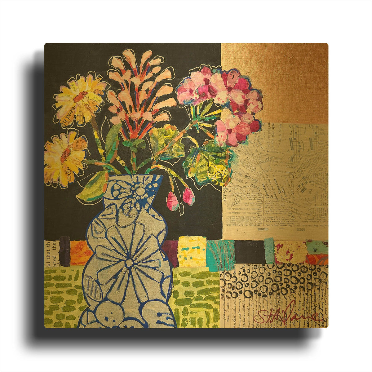 'Funky Florals' By St. Hilaire Elizabeth Gold Metal Wall Art