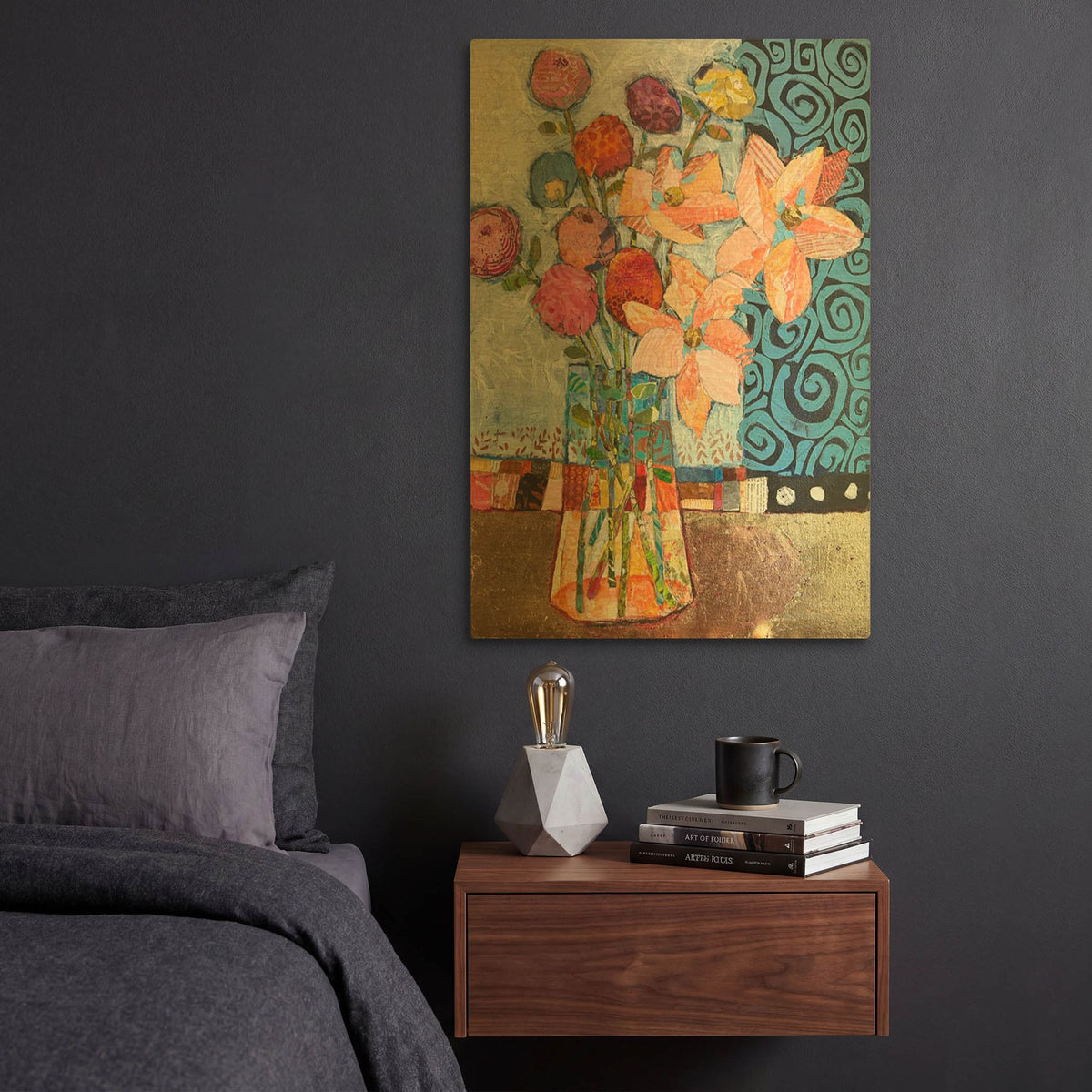 'Spirals And Flowers' By St. Hilaire Elizabeth Gold Metal Wall Art