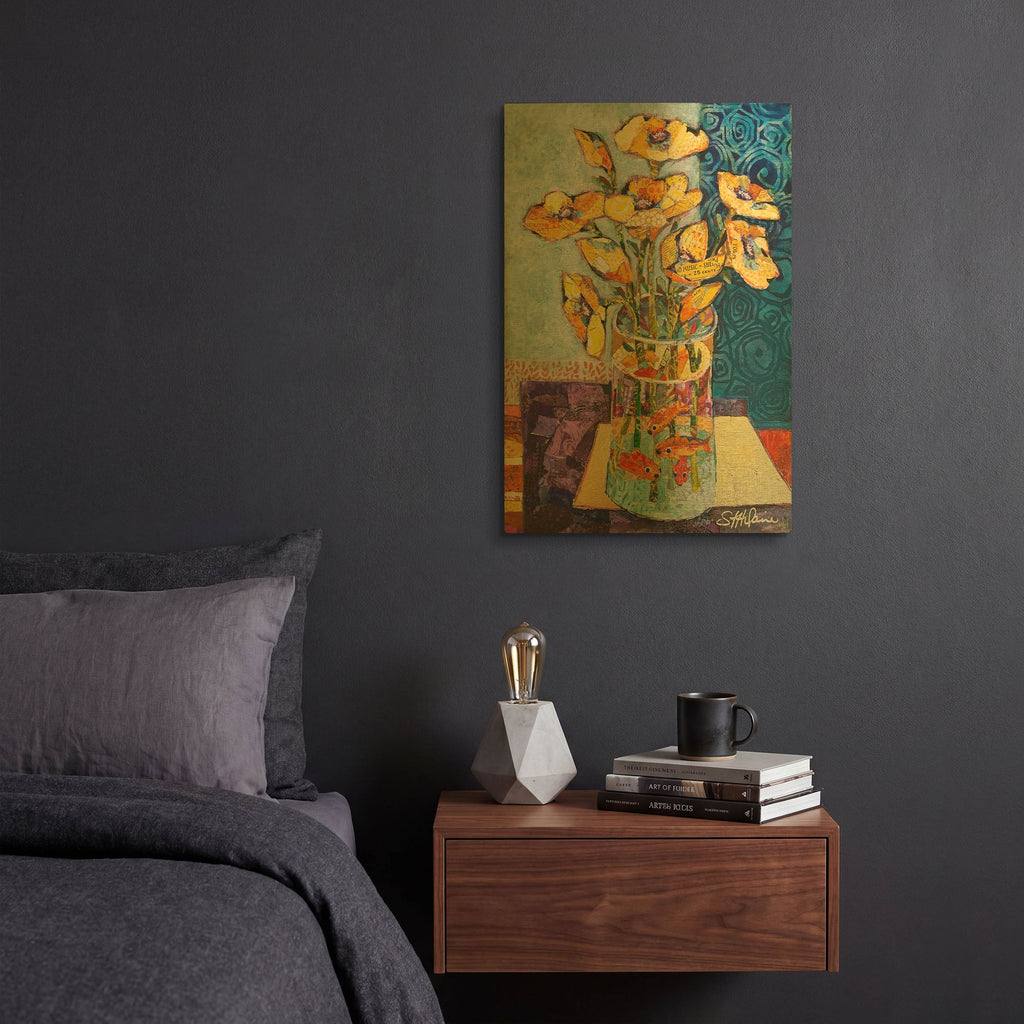 'Yellow Poppies And Gold Fish' By St. Hilaire Elizabeth Gold Metal Wall Art