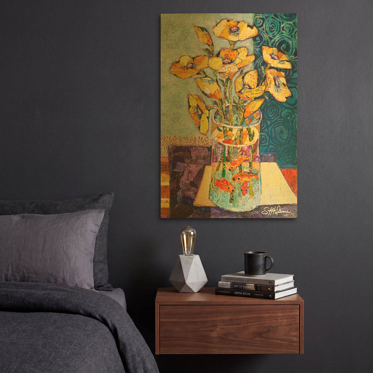 'Yellow Poppies And Gold Fish' By St. Hilaire Elizabeth Gold Metal Wall Art