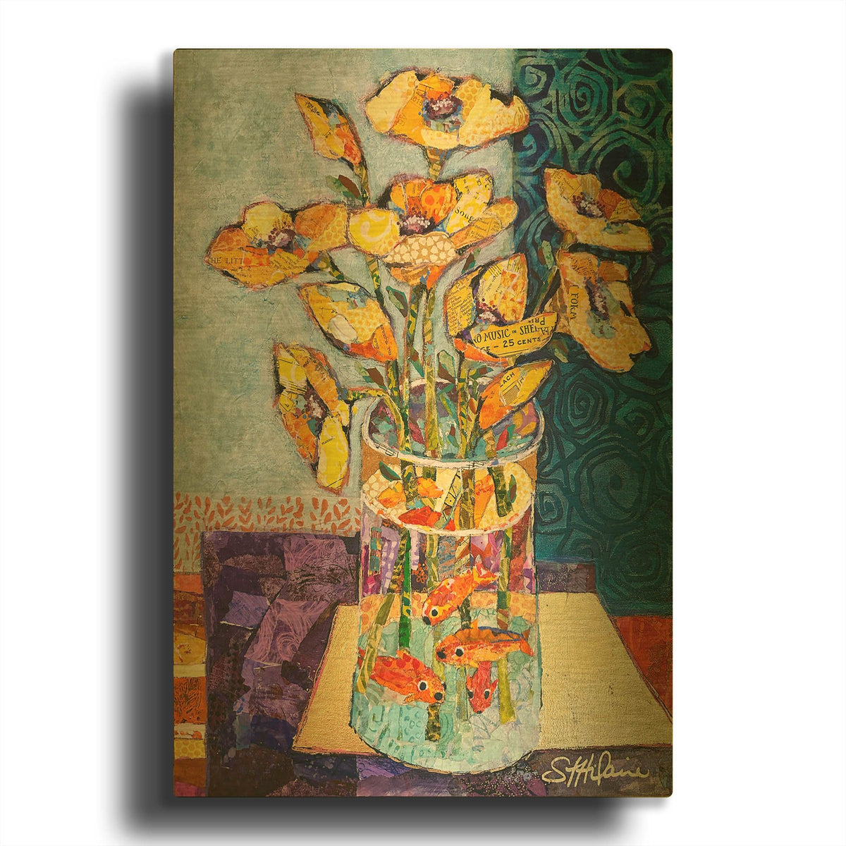 'Yellow Poppies And Gold Fish' By St. Hilaire Elizabeth Gold Metal Wall Art