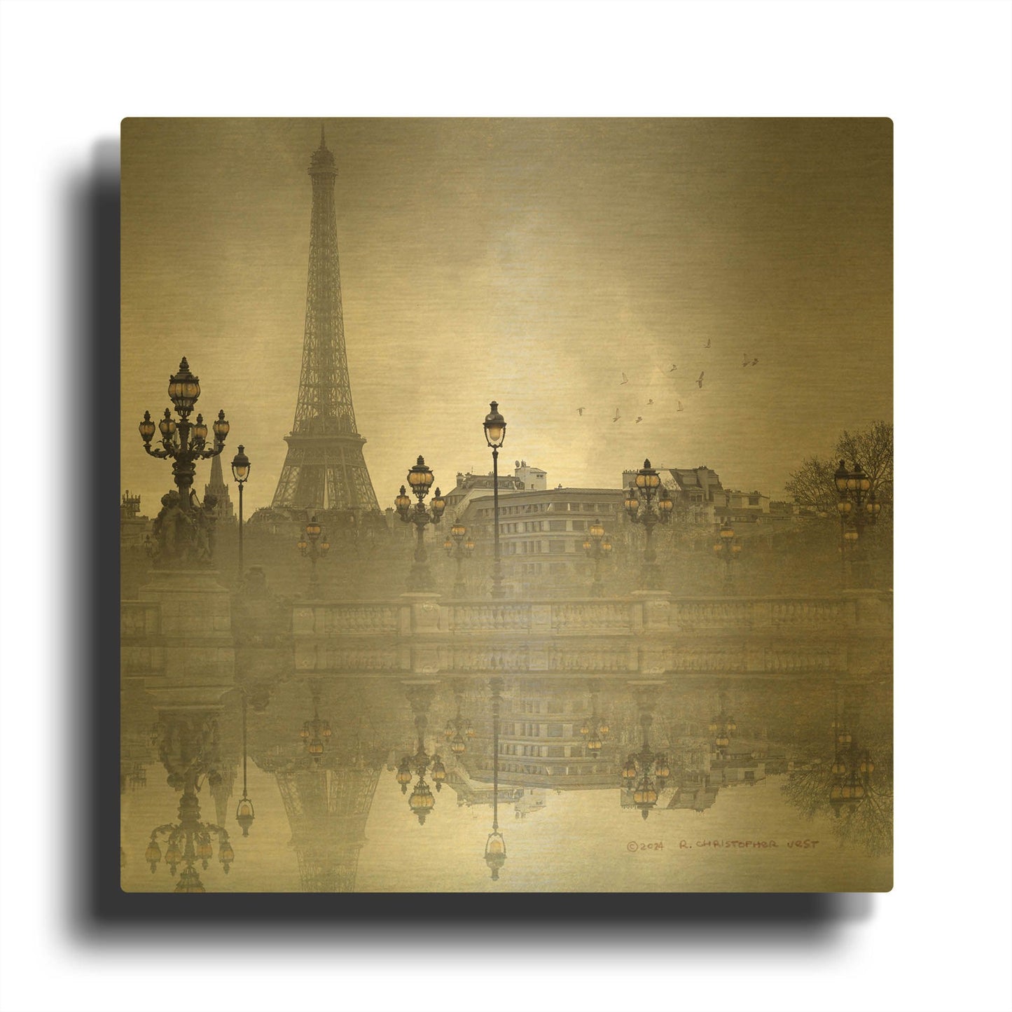 'Eiffel Tower After The Store' By Chris Vest Gold Metal Wall Art