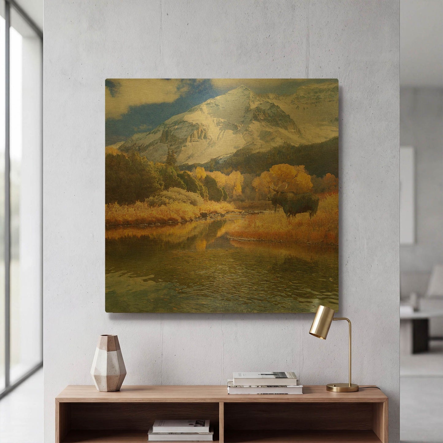 'Moose On Dolores River' By Chris Vest Gold Metal Wall Art