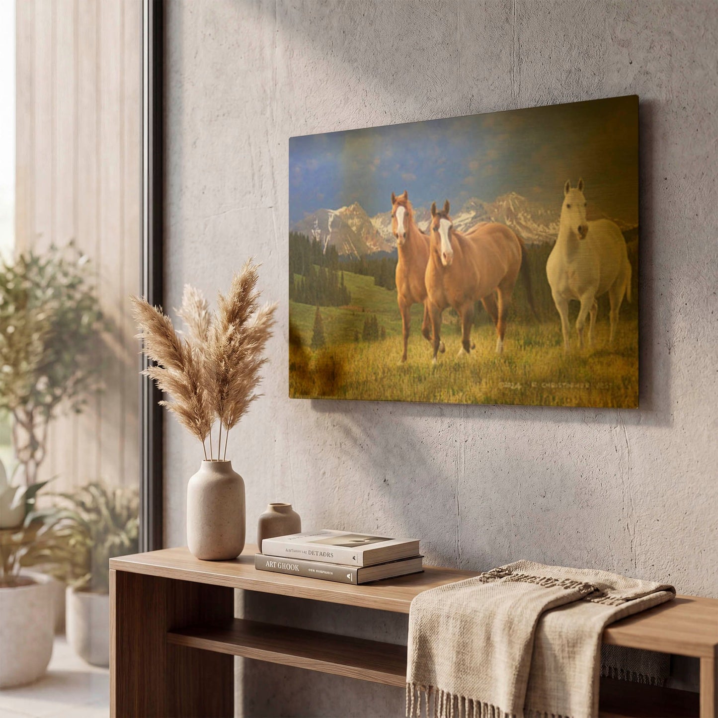'Three Horses At 53' By Chris Vest Gold Metal Wall Art
