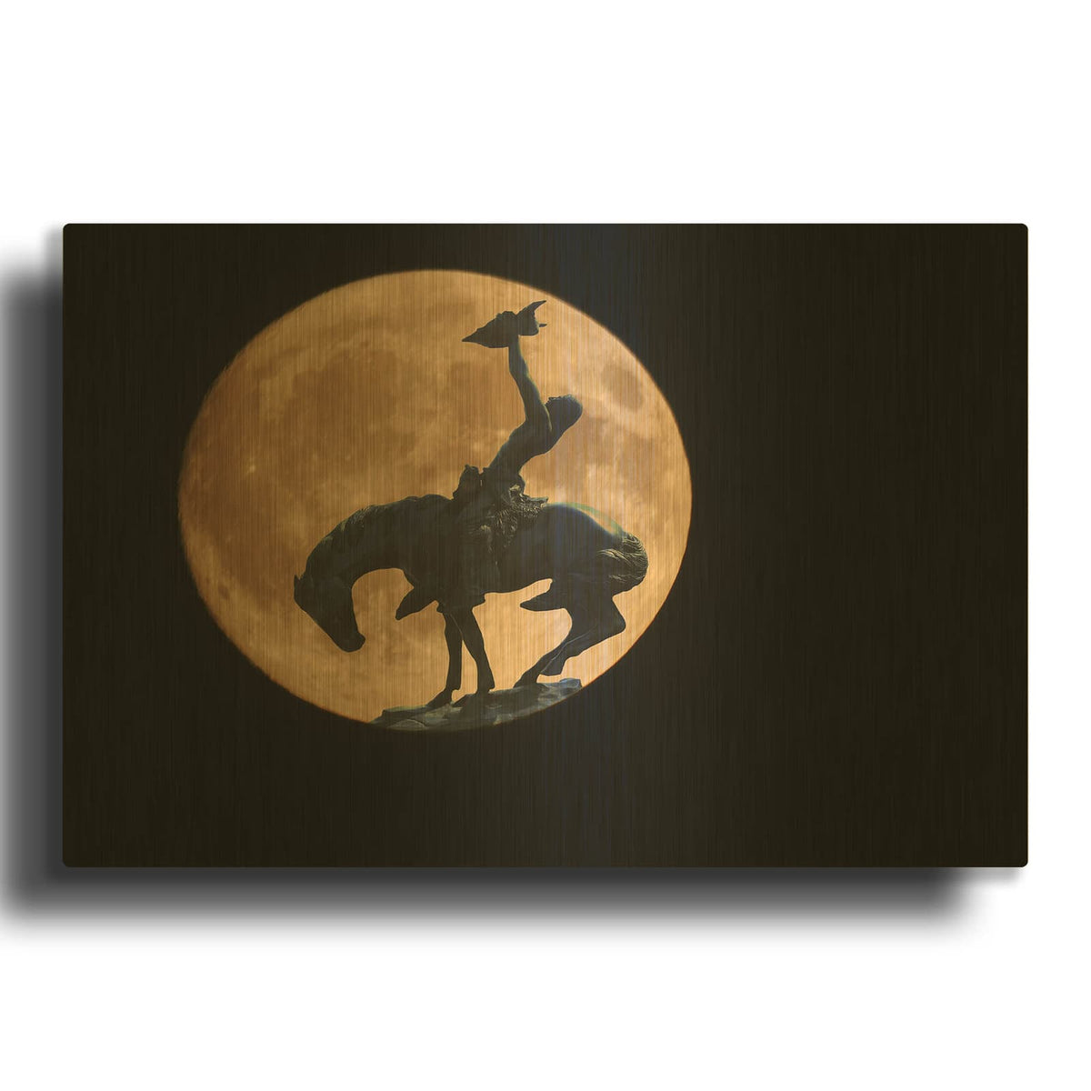 'American Indian And The Moon' By Dante Plata Gold Metal Wall Art
