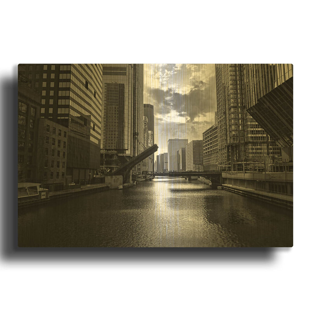 'Chicago River Bridge' By Dante Plata Gold Metal Wall Art
