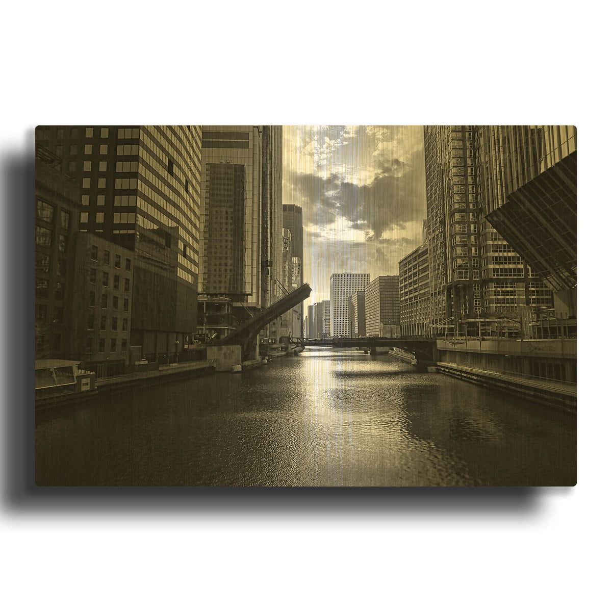 'Chicago River Bridge' By Dante Plata Gold Metal Wall Art
