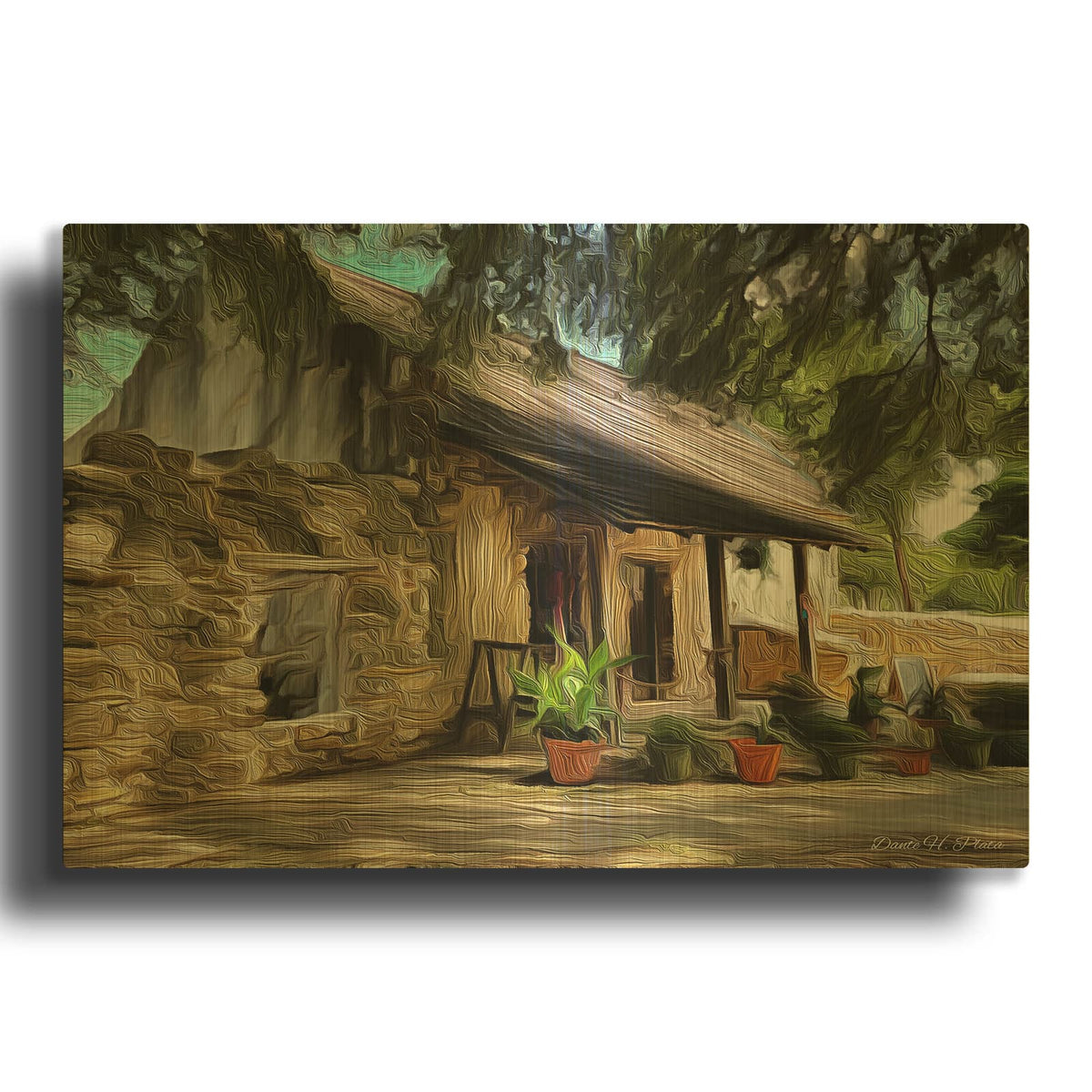 'Mission House 02' By Dante Plata Gold Metal Wall Art