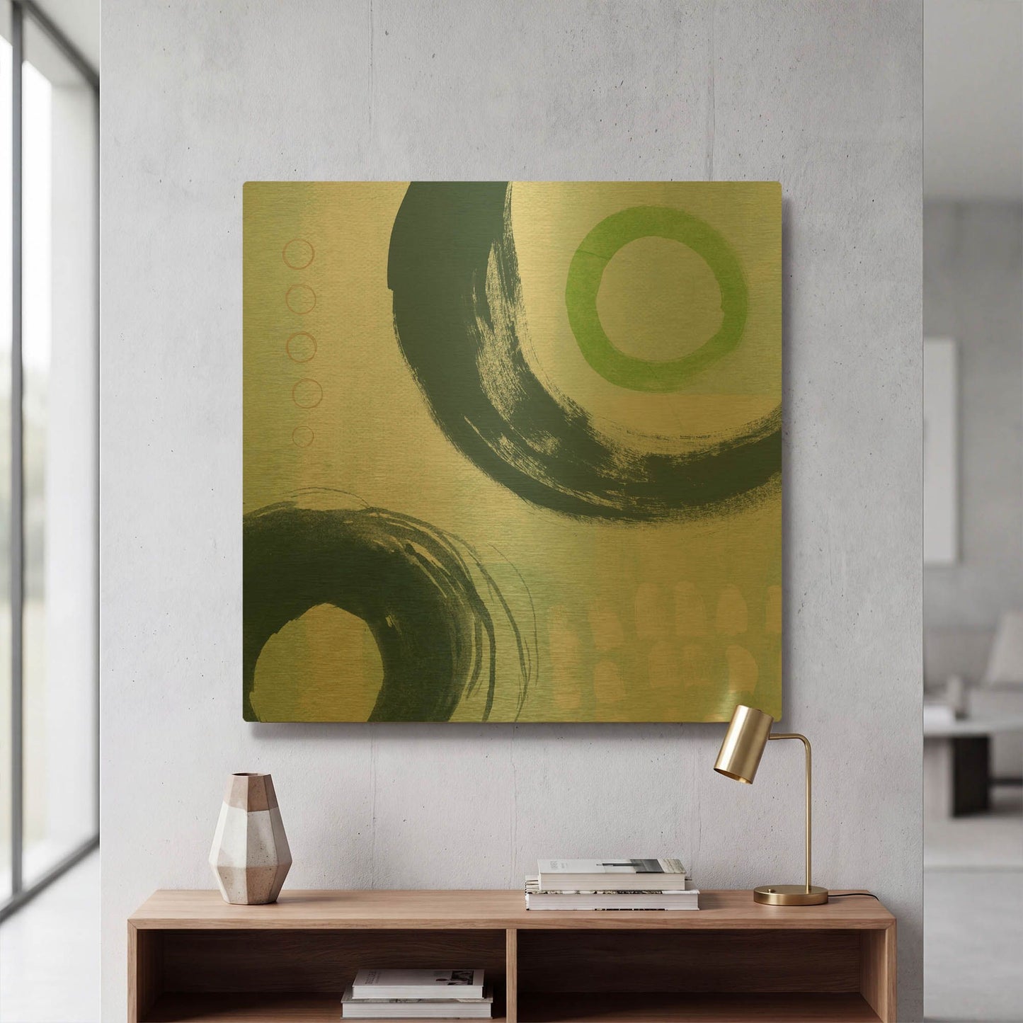 'Blue Circles III' By Linda Woods Gold Metal Wall Art