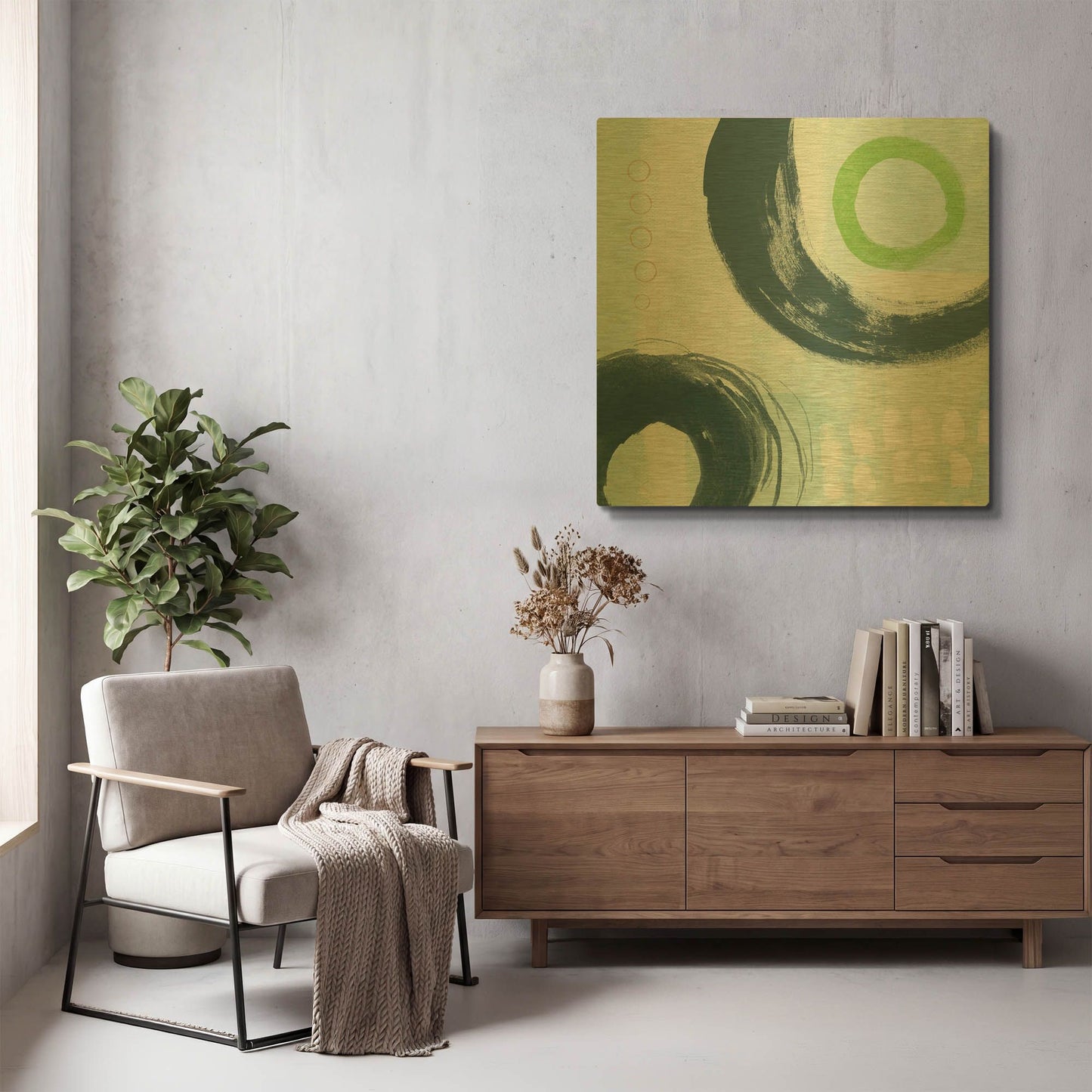 'Blue Circles III' By Linda Woods Gold Metal Wall Art