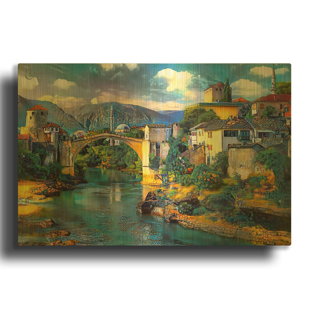 'Bosnia And Herzegovina Mostar' By Pedro Gavidia Gold Metal Wall Art