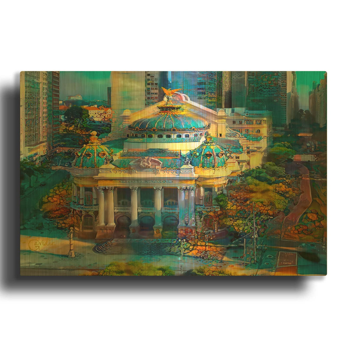 'Brazil Rio De Janeiro Municipal Theatre' By Pedro Gavidia Gold Metal Wall Art