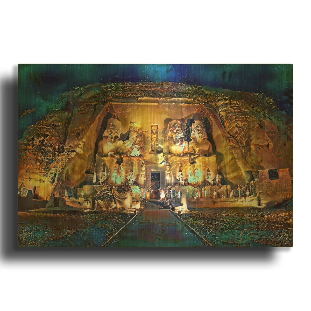 'Egypt Abu Simbel Night' By Pedro Gavidia Gold Metal Wall Art