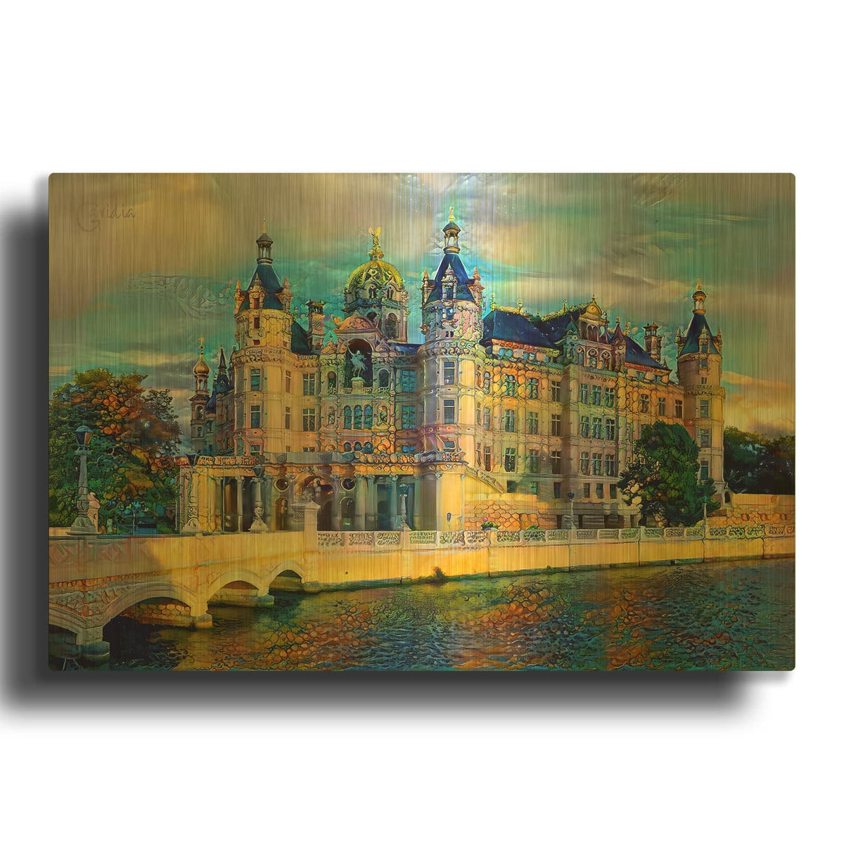 'Germany Mecklenburg Vorpommern Schwerin Castle' By Pedro Gavidia Gold Metal Wall Art